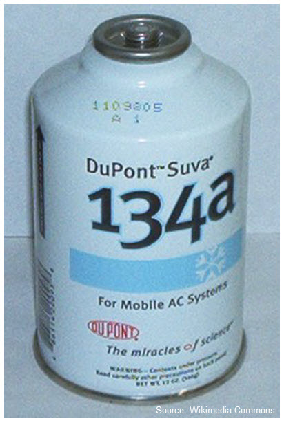 A new US Environmental Protection Agency rule eliminates HFC-134a and other HFCs from chillers by 2024 Photo of a can of DuPont Suva refrigerant containing HFC-134a