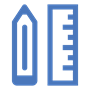 Blue pencil and ruler icon