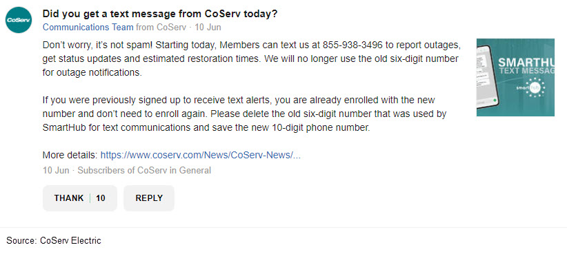 A post from CoServ Electric on Nextdoor.com
